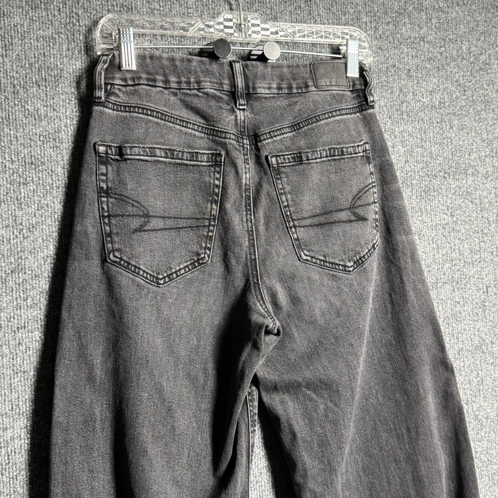 American Eagle Curvy 4 Long Black Baggy Wide Leg Jeans Super High Rise Y2K - Picture 12 of 16